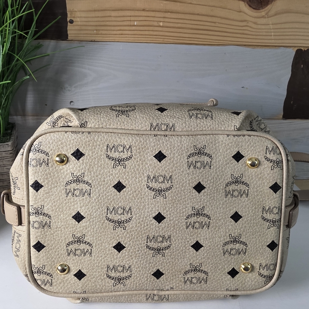 MCM Tan Monogram Drawstring Bucket Bag - image 7